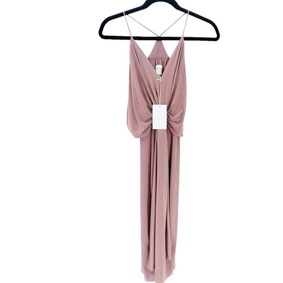 MISA Los Angeles Domino Tie Front Maxi Dress in Blush from Pink Size M NWT - Picture 4 of 13